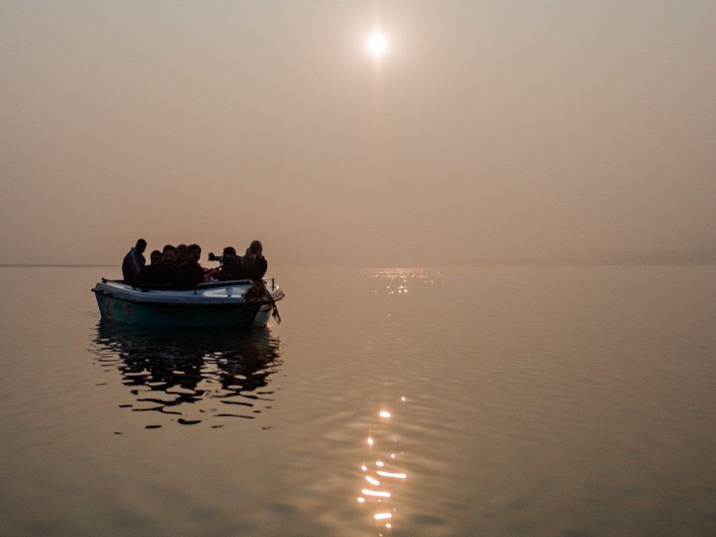 Boat on the Chambal at sunrise