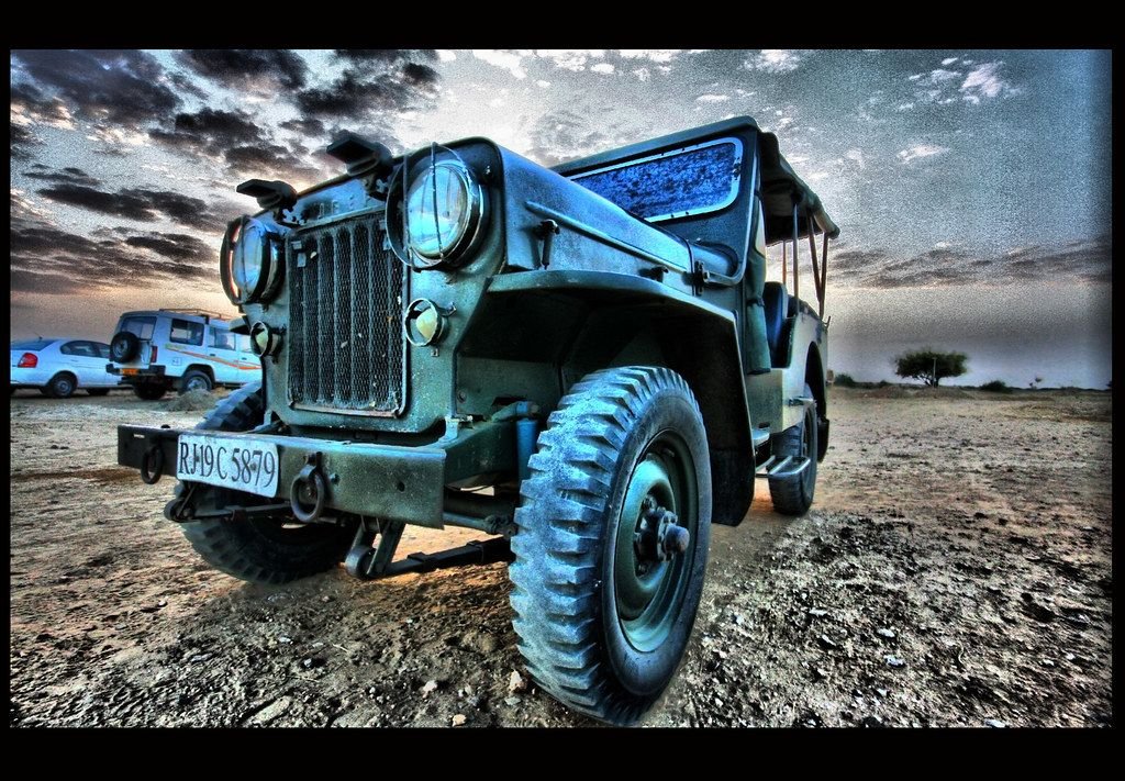 Open jeep in the desert
