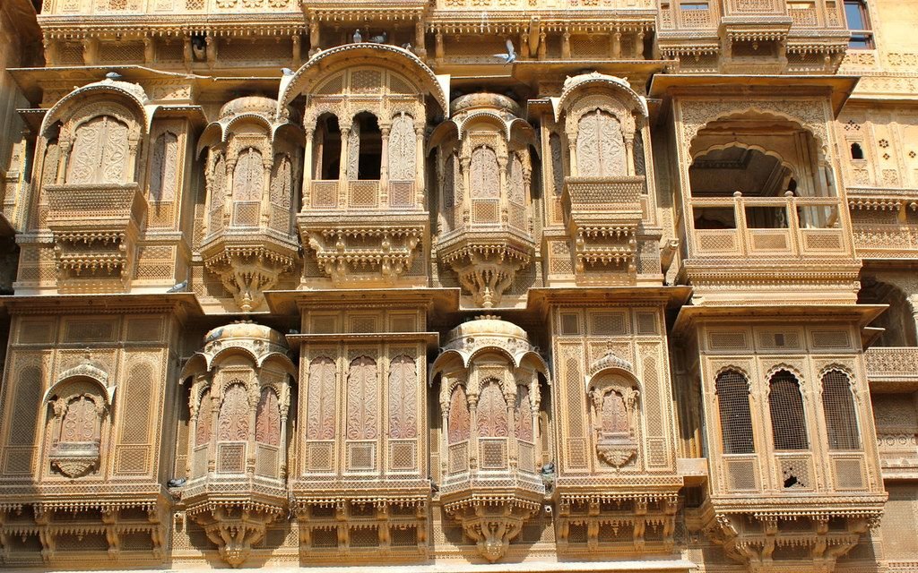 Carved sandstone front of Patwon Ki Haveli
