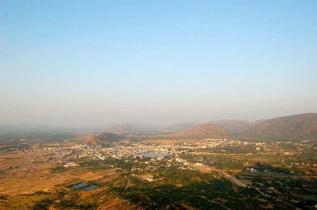 Pushkar town and lake seen from Savitri Temple